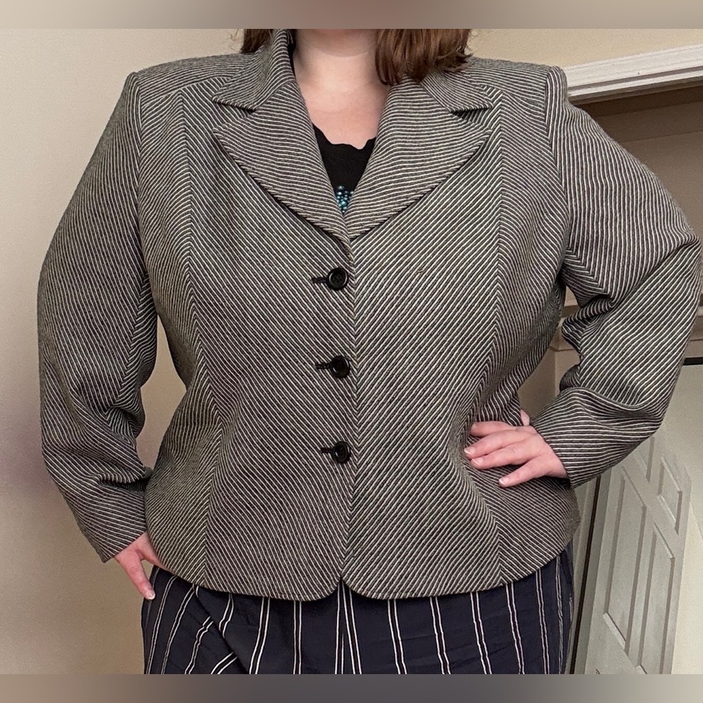 Talbots Black & White Striped Blazer - Plus Petite - (Secret Corporate Goth)
